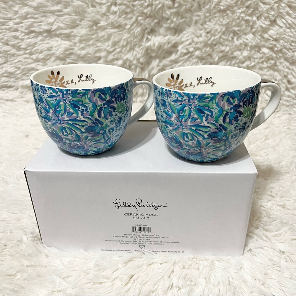 Lilly Pulitzer Ceramic Mugs Set of 2 Blue NEW IN BOX